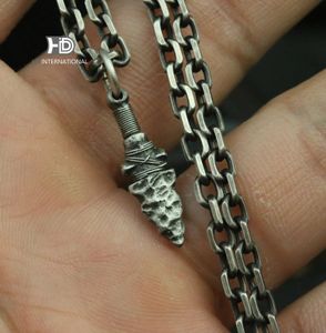 Ciondoli in argento sterling 925 con ciondolo a forma di punta di lancia, collana di armi fatte a mano, pietre, ornamenti per personalità di uomini e donne 231128