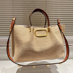 Designer Shoulder Bags Fashion Luxury Brnad Golden Letters Bucket Cross Body Bag Women Casual Vintage Straw Bags Handbags Purses