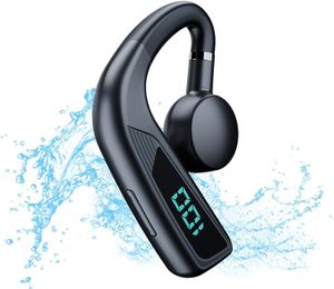 Bluetooth 5.2 Bone Conduction Headphone, Open Ear Headphones, Single Ear Wireless Earbuds with LED Display, HiFi Stereo, HD Mic, IP7 Waterproof Earphones