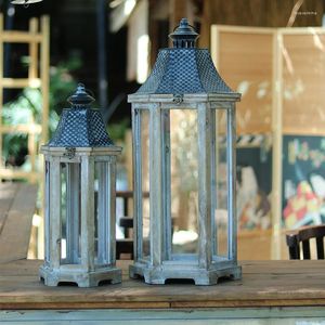 Candle Holders Windproof Wood Outdoor Holder Glass House Vintage Nordic Table Minimalist Home Decoration JJZT