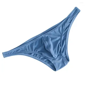 Cuecas homens briefs gelo seda fina listra cor sólida u convexo dentro vestindo sexy secagem rápida tanga calcinha macia respirável