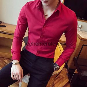 メンズカジュアルシャツ2023ブランドのクロイン夏の高品質の長袖シャツ/男性スリムフィットラペルファッションシャツ/トップスプラスサイズS-3xlephemerwe