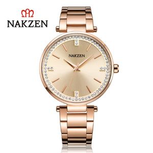 Relógios de pulso Nakzen Japanese Mulheres Quartz Assista Hardex Glass Case Crystal Zirconia Inclaid Lady Aço inoxidável