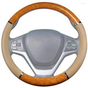 Coperchio del volante dello sterzo Coperchio di auto da 38 cm in pelle artificiale Accessori a venatura in legno