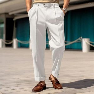 Ternos masculinos de toque macio, calças elegantes, confortável, cintura média, perna larga, tecido respirável para negócios formais, roupa de escritório