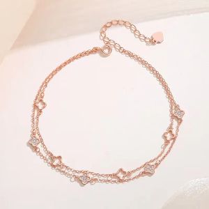 Fashion 925 silver Vans Anklets designer cleefry flower anklet vintage jewelry 18k gold plated chains metal double chain for Mothers Day Chrismas party gift 20cm