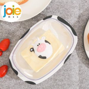 Organizzazione Joie Piatto per burro Moomoo in plastica di alta qualità con coperchio Scatola per formaggio senza BPA Contenitore per alimenti Burro Crisper Gadget da cucina