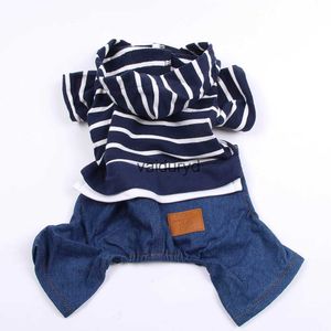 Dog Apparel Pet Striped Jumpsuit Hoodie Jean Puppy Coat et Spring/Summer Clothes 2 Coloursvaiduryd