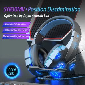 Headset SY830MV trådbundet headsetbuller avbrytande stereo över öronhörlurar med cool LED -belysning för mobiltelefonspel dator bärbar dator 231128