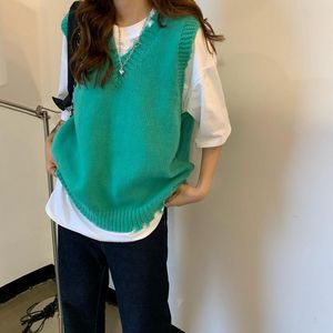 Leder Mode frauen V-ausschnitt Gestrickte Weste Ärmellose Tops Streetwear Günstige Großhandel Pullover Mantel Kostenloser Versand Koreanische Neue