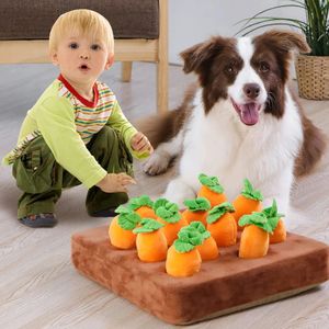 Dog Toys tuggar plysch morot interaktiva spel husdjur hund leksak snuff matta rolig grönsak dra rädisfält dölj mat hund näsverk leksak husdjur produkter 231129