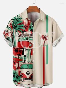Camisas casuais masculinas estilo de férias Coconut Tree Car 3D em toda a impressão camisa havaiana masculina para mulheres respirável manga curta