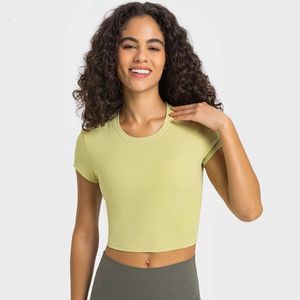 Align Womens Tshirt Short Sleeve Shirt Women Crew Neck Ribbed Sport Yoga Lemons Tops Gym Workout Crop Top Casual Fitness Tight Stretch Lemonswe