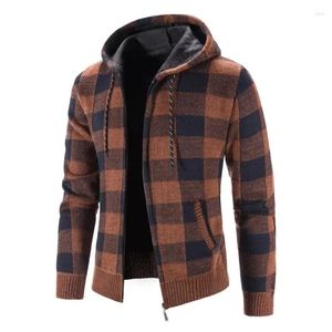 Herrtröjor män plus sammet tjock rutig tröja storlek jacka hooded cardigan mode hoodie vintage 4xl