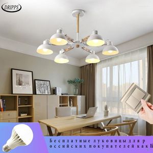 Lampade a sospensione Soggiorno nordico Plafoniera a LED Camera da letto Lampadario Cucina Estensione in legno E27 Lampada per illuminazione interna