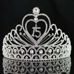 Janefashions Quinceanera Sweet 15 Fifteen 15th Birthday Party Coronas de Clear White Österrikisk strass Tiara Crown Y200807244M