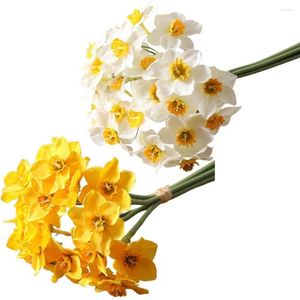 Flores decorativas 1 buquê de flores falsas, narciso artificial para casa, jardim, decoração de mesa para sala de estar, suprimentos para festa de casamento