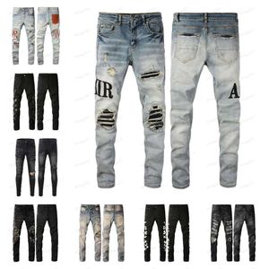 450 Amirs Mens Mulheres Designers Jeans Angustiado Rasgado Motociclista Slim Straight Denim Para Homens Impressão Exército Moda Mans Calças Skinny M 6117 AMiris