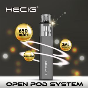 Hecig refillable open pod vape device disposable vape pen recharageable 3ml 600mah battery mesh coil pod electronic cigarettes up to 600 puffs 5v/0.4A USB-c charge port