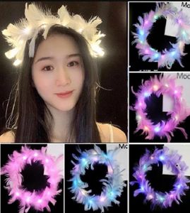 Led luz pena grinalda halo nupcial floral coroa faixa de cabelo grinalda cabeça de hortelã grinalda festa casamento headpiece dama de honra3347088