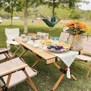 Camp Furniture Outdoor Foldable Portable Beech Wood Egg Roll Table Camping Picnic Folding