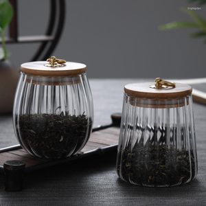 Garrafas de armazenamento Bamboo tampa de vidro organizador de chá jar tanque de cozinha lata madeira capa de madeira lacar de recipiente de feijão selado