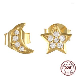 Stud Cüping Crescent Moon Yıldızı Kadın için 925 STERLING Gümüş Altın Pave Kübik Zirkonya Kadın Mücevher Renk Moda Kızlar