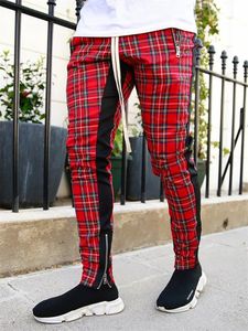 Men's Pants High Quality Men's Korean Version Checked Fashion Patchwork Color Matching Small Legs Trouser Slim Casual Sports Pencil Pants 231129