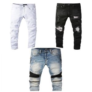 Designer dżinsy męskie spodnie Hip Hop Men Dżinsy w trudnej sytuacji Rowerzysta motocyklowy dżins motocyklowy dla mężczyzn#02