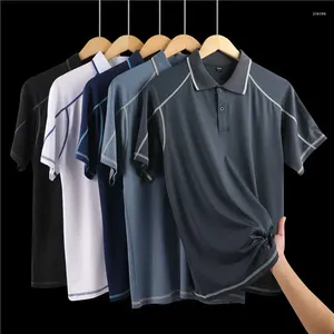 Men's Polos Polo Shirt Needle Thin Middle Aged Summer Solid Lapel Button Cool Korean Fashion Casual Versatile Short Sleeve T-shirt Top