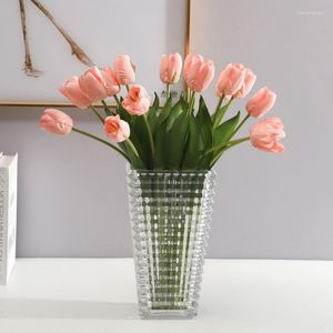 Kwiaty dekoracyjne 5pcs/bukiet tulipan sztuczny kwiat prawdziwy dotyk Symulacja Bukiet na ślub w salonie dekoracja domu