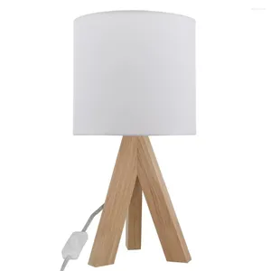 Candeeiros de mesa Tripé Oak Lamp com abajur de tecido branco clássico 16,75