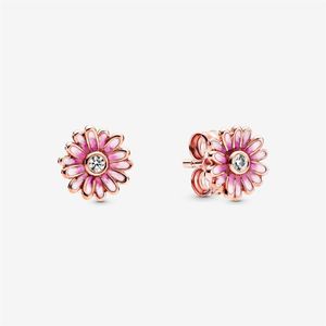 New Arrival Authentic 925 Sterling Silver Pink Daisy Flower Stud Earrings Fashion Earrings Jewelry Accessories For Women Gift228w