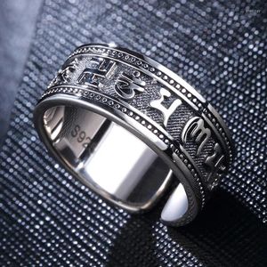 Cluster Rings Vintage Silver Plated Buddhism Ring Heart Sutra Letter For Men Women Religious Jewelry Personality Cool Finger Gifts