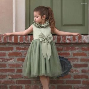 Girl Dresses First Communion Dress Green Lace Sleeveless Bowknot Flower Wedding Party Ball Celebration Dreamy Children's Birthday