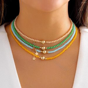 Chains Ingemark Korean Fashion Colorful Seed Bead Chain Necklace For Women Summer Boho Star Ball Pendant Choker Y2K Jewelry Accessories
