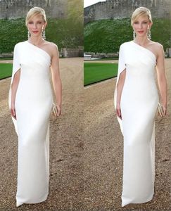 Elegant white One Shoulder sheath Long Evening Dresses Satin Zipper split sleeve 2023 new Evening Gowns Summer Prom Dress Robe De Soiree