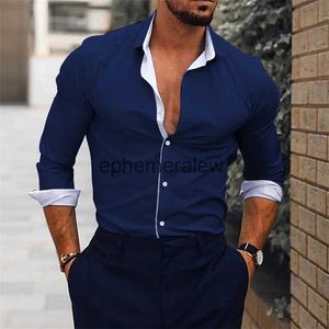 القمصان غير الرسمية للرجال 2023 قميص أعمال طويل الأكمام 3XL Fall Fall Lapel Stripe Top Soulding Thirts مصممة كبيرة الحجم