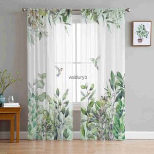 Trattamenti per finestre # Acquerello Foglie di piante Colibrì Verde Tende trasparenti Soggiorno Camera da letto Tulle Voile Trattamento Drapesvaiduryb