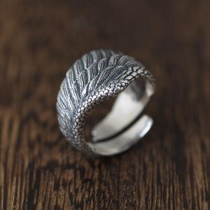 Cluster Rings FNJ Feather Ring 925 Silver Fashion Original S925 Sterling ForWomen Men Jewelry Misura regolabile