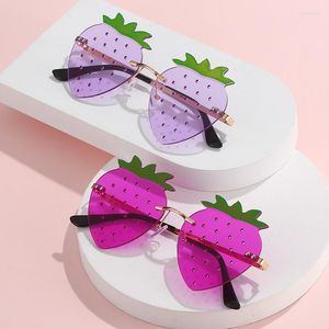 Sunglasses Frameless Strawberry Quirky Personality Female Trendy Prom Party Glasses Cute