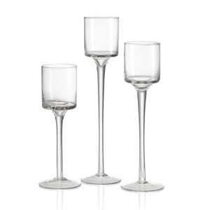 Hohe schwimmende Hurricane-Kerzenhalter aus Glas, klare Teelichthalter aus Glas mit langem Stiel, Set in 3 Größen