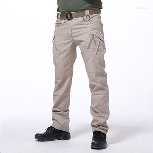 Calças masculinas homens táticos homens impermeáveis ​​multi-bolsos treinando joelheira combate calças militares calças de rua de streetwear mensmen's Boun22