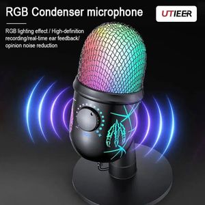 Microfones USB Microfone RGB Fio Jogo Gravação ao Vivo Estúdio Streaming Laptop Desktop Esports Preferido 231128