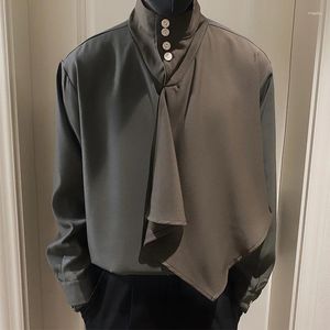 Men's Casual Shirts Fashion All Kinds Of Luxe Handsome Korean Version Loose French Stand Collar Texture Semi-high Shirt