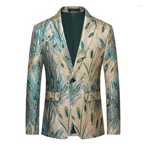 Ternos masculinos de alta qualidade moda bonito 100 pavão cauda terno casaco casual poliéster quatro estações blazers inteligente