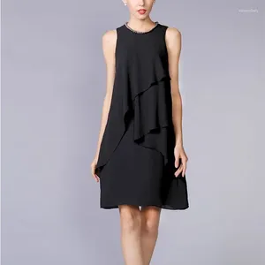 Lässige Kleider 2023 Sommer ärmellose Weste Tank Top mit Kuchen gerade Röhre schwarz Chiffon knielanges Kleid Mode luxuriöse Damen