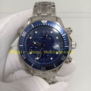Real Photo Automatic Chronograph Watches Men 300M Blue Wave Dial 41.5mm Sapphire Glass Stainless Steel Bracelet Mechanical Sport Mens 7750 Movement Chrono Watch