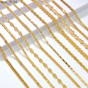 Popular various styles of 18K gold plated jewelry minimalist hip hop Cuban Figaro chain twisted simple flat chain necklaces