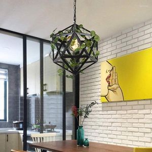 Chandeliers Industrial Vintage Wrought Iron E27 Chandelier Simulation Green Plant Art Decoration Restaurant Balcony Aisle Living Room